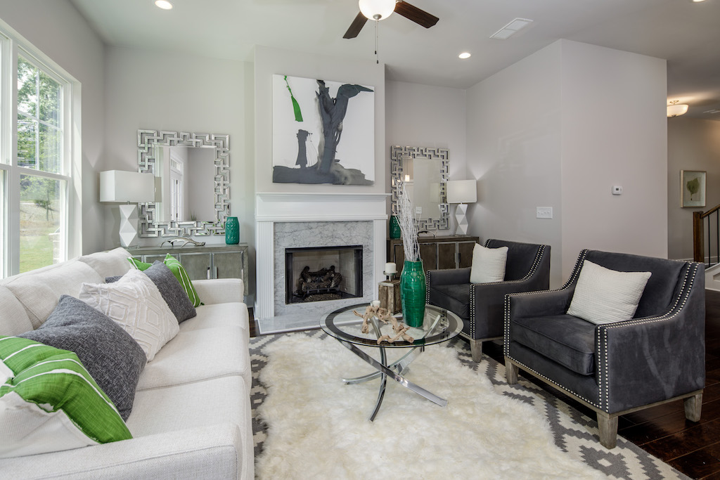 Fireside living room in townhomes of Parc at Chastain