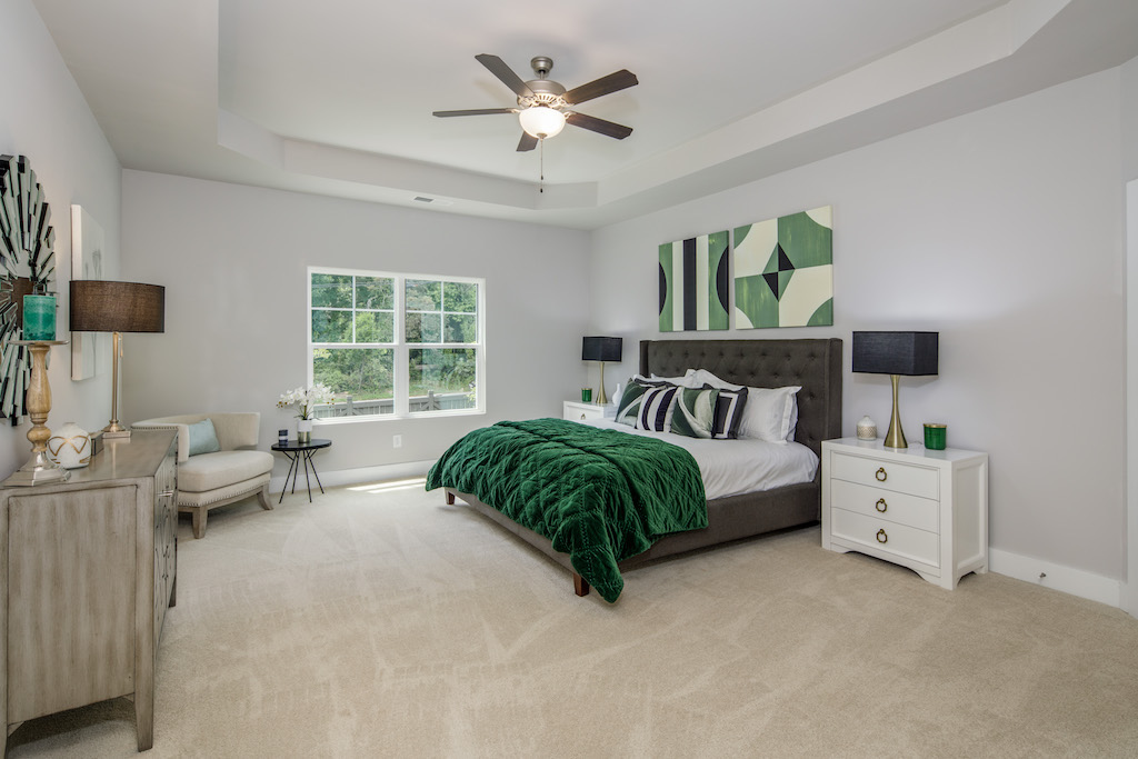 Serene master suite of townhouse in Parc at Chastain