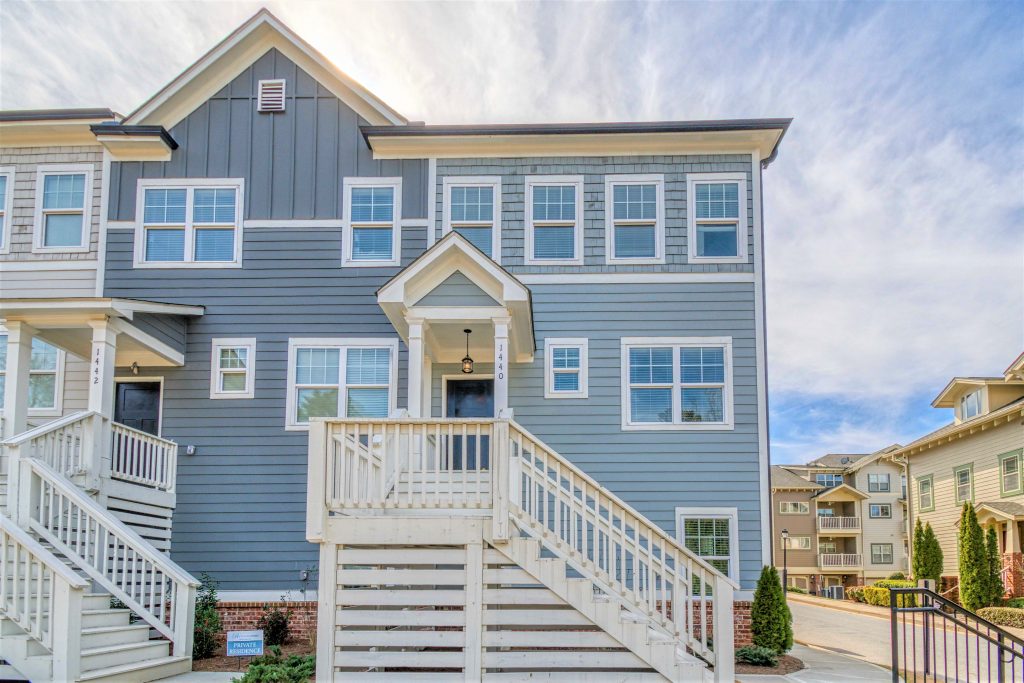 The attractive exterior of an Eastland Gates townhome
