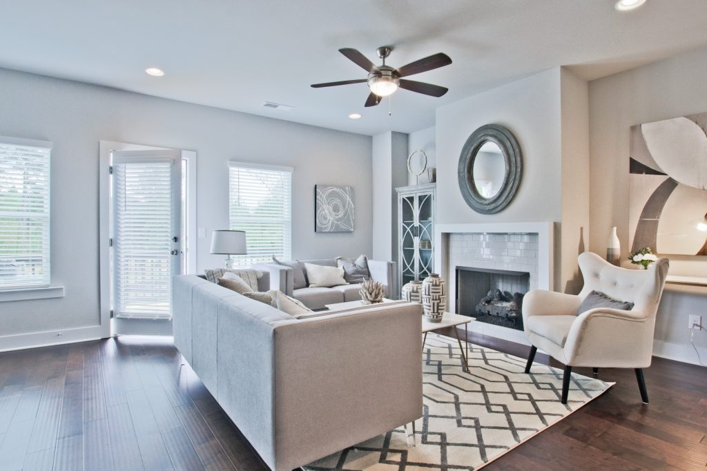 the family room in a Kensington Gates townhome