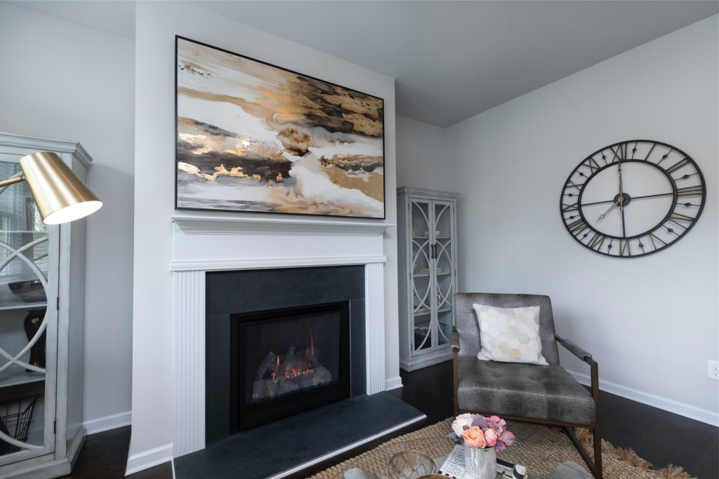 Fireplace in the living room at Lakeview at Stonecrest - The Summit single family homes