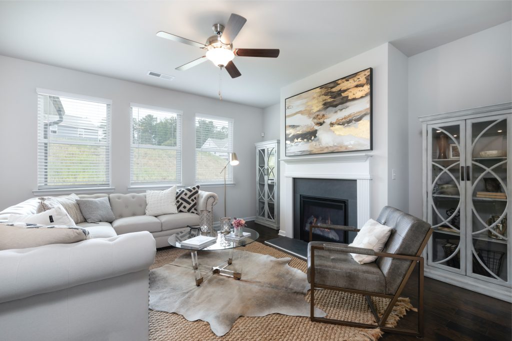 Living Room with Fireplace - a standard feature in Lakeview at Stonecrest