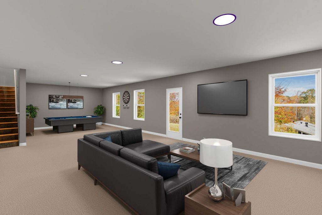Cozy second living room in the basement of a new construction Atlanta home.