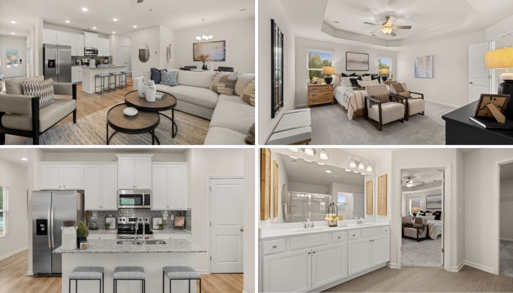 ollage of modern interiors inside Rivershire Place townhomes in Villa Rica