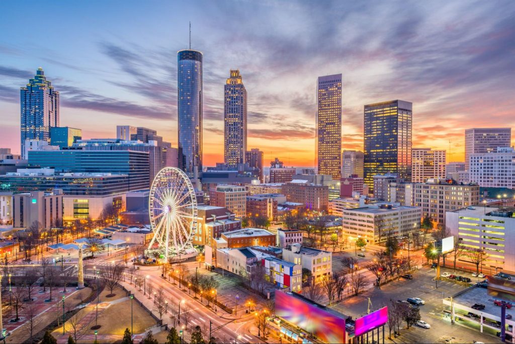 Atlanta skyline at night showing city development and growth ahead of the 2026 FIFA World Cup ©Sean Pavone
