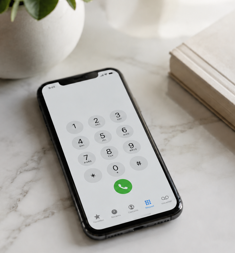 Cell phone on a counter in a new home